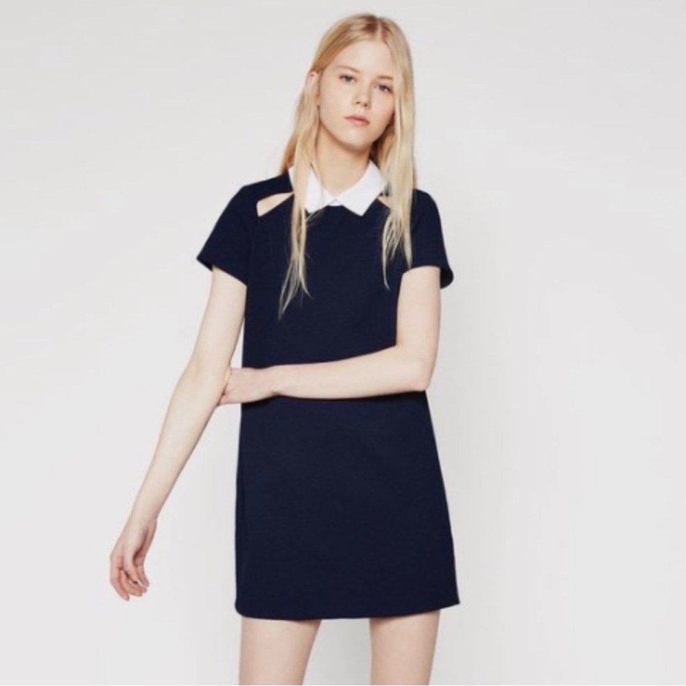 ZARA TRAFALUC COLLECTION ~ Blue Textured Dress with White Collar & Cutouts ~ M - Picture 1 of 2